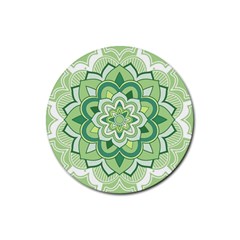 Floral-green-mandala-white Rubber Coaster (round)  by Vaneshart