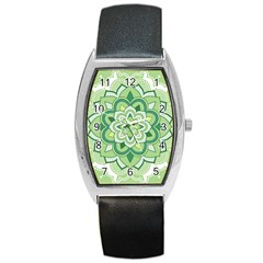 Floral-green-mandala-white Barrel Style Metal Watch by Vaneshart