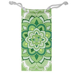 Floral-green-mandala-white Jewelry Bag by Vaneshart