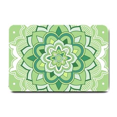 Floral-green-mandala-white Small Doormat  by Vaneshart