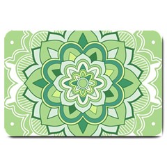 Floral-green-mandala-white Large Doormat  by Vaneshart