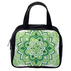 Floral-green-mandala-white Classic Handbag (one Side) by Vaneshart