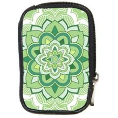 Floral-green-mandala-white Compact Camera Leather Case by Vaneshart