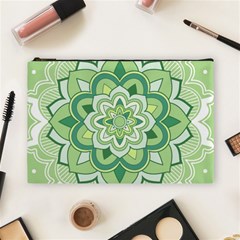 Floral-green-mandala-white Cosmetic Bag (large) by Vaneshart