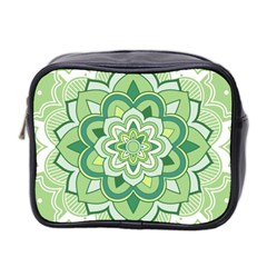 Floral-green-mandala-white Mini Toiletries Bag (two Sides) by Vaneshart