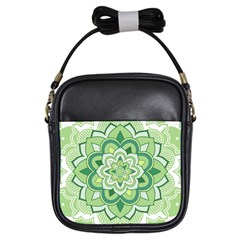 Floral-green-mandala-white Girls Sling Bag by Vaneshart