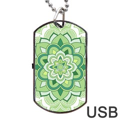 Floral-green-mandala-white Dog Tag Usb Flash (two Sides) by Vaneshart