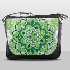 Floral-green-mandala-white Messenger Bag by Vaneshart