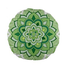 Floral-green-mandala-white Standard 15  Premium Round Cushions by Vaneshart