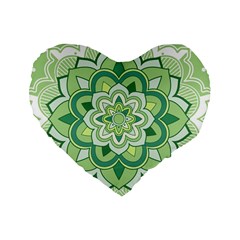 Floral-green-mandala-white Standard 16  Premium Heart Shape Cushions by Vaneshart