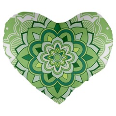 Floral-green-mandala-white Large 19  Premium Heart Shape Cushions by Vaneshart