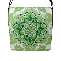 Floral-green-mandala-white Flap Closure Messenger Bag (l) by Vaneshart