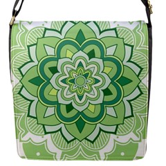 Floral-green-mandala-white Flap Closure Messenger Bag (s) by Vaneshart