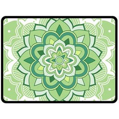 Floral-green-mandala-white Double Sided Fleece Blanket (large)  by Vaneshart