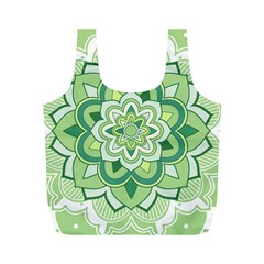 Floral-green-mandala-white Full Print Recycle Bag (m) by Vaneshart