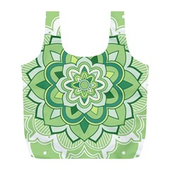 Floral-green-mandala-white Full Print Recycle Bag (l) by Vaneshart