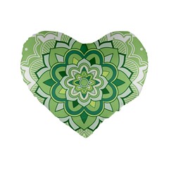 Floral-green-mandala-white Standard 16  Premium Flano Heart Shape Cushions by Vaneshart