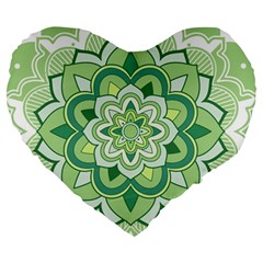 Floral-green-mandala-white Large 19  Premium Flano Heart Shape Cushions by Vaneshart