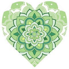 Floral-green-mandala-white Wooden Puzzle Heart by Vaneshart