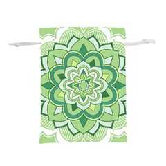 Floral-green-mandala-white Lightweight Drawstring Pouch (s) by Vaneshart