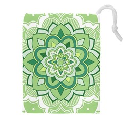 Floral-green-mandala-white Drawstring Pouch (4xl) by Vaneshart