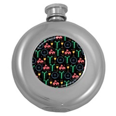 Hand-drawn-happy-birthday-pattern-background Round Hip Flask (5 Oz) by Vaneshart