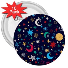 Colorful-background-moons-stars 3  Buttons (10 Pack)  by Vaneshart