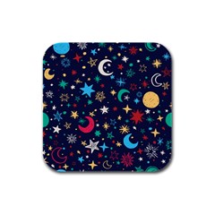 Colorful-background-moons-stars Rubber Square Coaster (4 Pack)  by Vaneshart