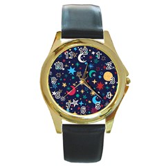 Colorful-background-moons-stars Round Gold Metal Watch by Vaneshart