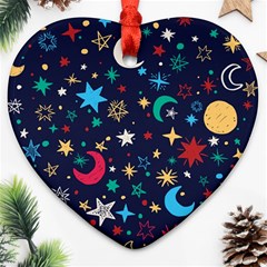 Colorful-background-moons-stars Heart Ornament (two Sides) by Vaneshart