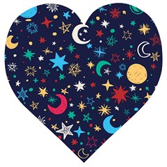 Colorful-background-moons-stars Wooden Puzzle Heart by Vaneshart