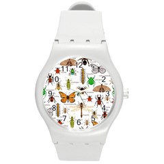 Insects Seamless Pattern Round Plastic Sport Watch (m) by Vaneshart