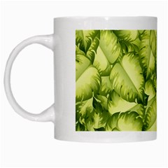 Seamless Pattern With Green Leaves White Mugs by Vaneshart