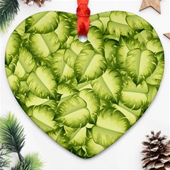 Seamless Pattern With Green Leaves Heart Ornament (two Sides) by Vaneshart