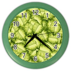 Seamless Pattern With Green Leaves Color Wall Clock by Vaneshart