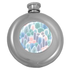 Abstract-seamless-pattern-with-winter-forest-background Round Hip Flask (5 Oz) by Vaneshart