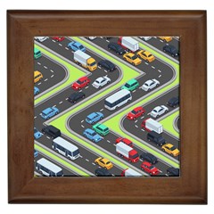 Urban-cars-seamless-texture-isometric-roads-car-traffic-seamless-pattern-with-transport-city-vector- Framed Tile by Vaneshart