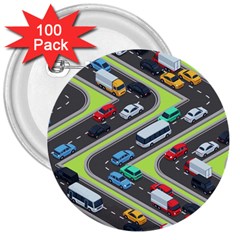 Urban-cars-seamless-texture-isometric-roads-car-traffic-seamless-pattern-with-transport-city-vector- 3  Buttons (100 Pack)  by Vaneshart