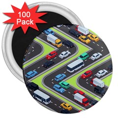 Urban-cars-seamless-texture-isometric-roads-car-traffic-seamless-pattern-with-transport-city-vector- 3  Magnets (100 Pack) by Vaneshart