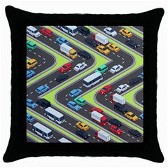 Urban-cars-seamless-texture-isometric-roads-car-traffic-seamless-pattern-with-transport-city-vector- Throw Pillow Case (black) by Vaneshart