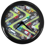 Urban-cars-seamless-texture-isometric-roads-car-traffic-seamless-pattern-with-transport-city-vector- Wall Clock (Black) Front