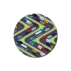 Urban-cars-seamless-texture-isometric-roads-car-traffic-seamless-pattern-with-transport-city-vector- Rubber Coaster (round)  by Vaneshart