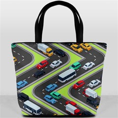 Urban-cars-seamless-texture-isometric-roads-car-traffic-seamless-pattern-with-transport-city-vector- Bucket Bag by Vaneshart