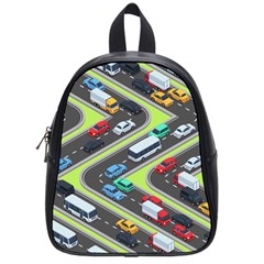 Urban-cars-seamless-texture-isometric-roads-car-traffic-seamless-pattern-with-transport-city-vector- School Bag (small) by Vaneshart