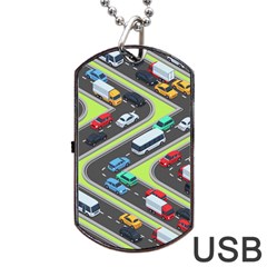 Urban-cars-seamless-texture-isometric-roads-car-traffic-seamless-pattern-with-transport-city-vector- Dog Tag Usb Flash (one Side) by Vaneshart