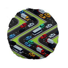 Urban-cars-seamless-texture-isometric-roads-car-traffic-seamless-pattern-with-transport-city-vector- Standard 15  Premium Round Cushions by Vaneshart