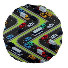 Urban-cars-seamless-texture-isometric-roads-car-traffic-seamless-pattern-with-transport-city-vector- Large 18  Premium Round Cushions by Vaneshart