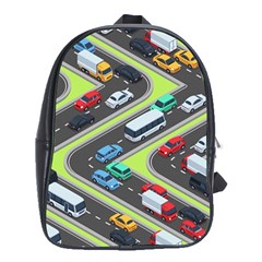 Urban-cars-seamless-texture-isometric-roads-car-traffic-seamless-pattern-with-transport-city-vector- School Bag (xl) by Vaneshart