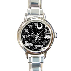 Vector-set-sketch-drawn-with-space Round Italian Charm Watch by Vaneshart