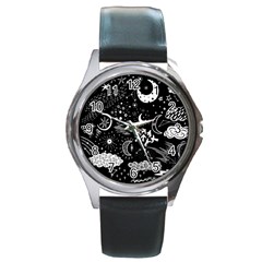 Vector-set-sketch-drawn-with-space Round Metal Watch by Vaneshart